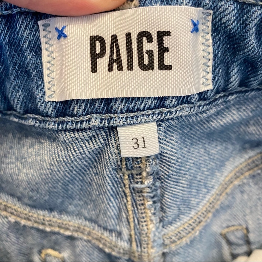 PAIGE Blue Jean Shorts Distressed Hem Summer Essential - Picture 6 of 7